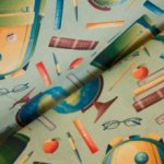 Katoen munt met schoolmateriaal