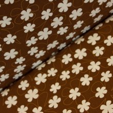 Katoen bruin met witte en bruine bloemen