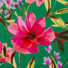 Viscose groen met roze bloemen