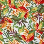 Viscose wit met groene en oranje bladeren