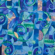 Katoen blauw met abstracte tekening