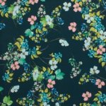 polyester tricot donkerblauw met een kleurrijke bloemenpartij