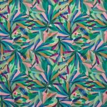 polyester tricot wit met multicolor motief
