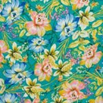 viscose crinkle petrol met grote kleurrijke bloemen
