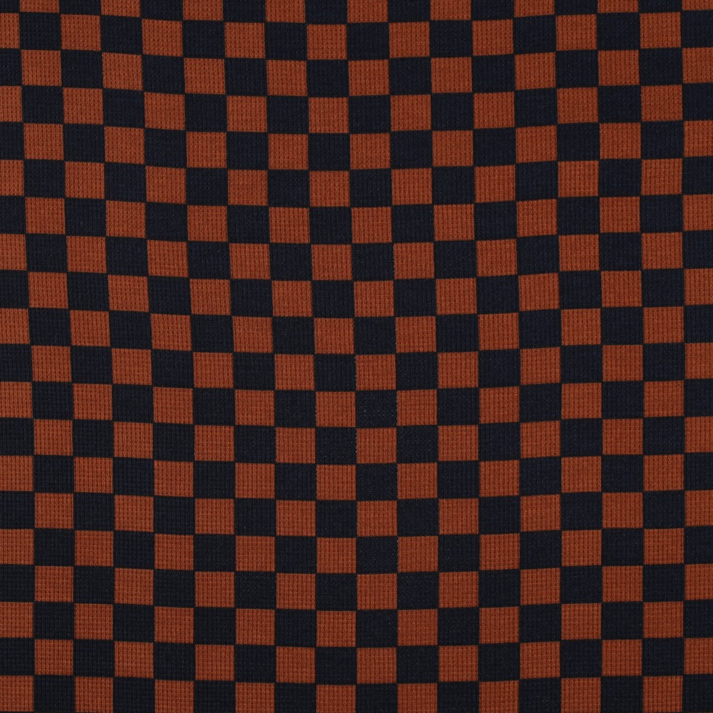 Katoen wafelstof ruitjes bruin met zwart