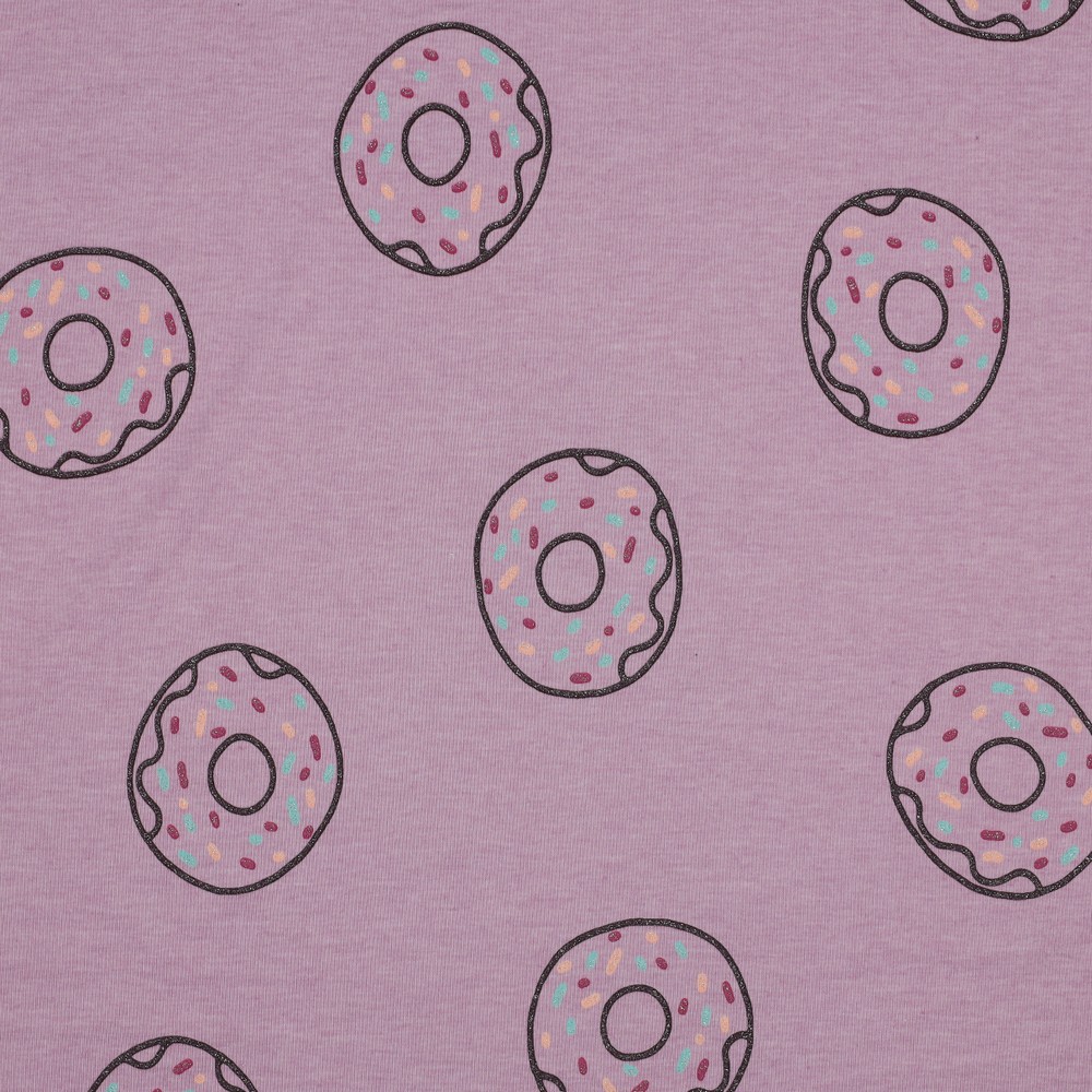 Katoen tricot melange roos met glitterdonuts
