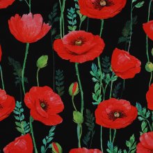 Katoen zwart met rode bloemen - Poppy