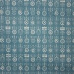 Katoen blauw met witte abstracte bloemen