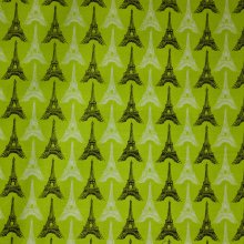 Katoen groen met de Eifeltoren in wit en zwart