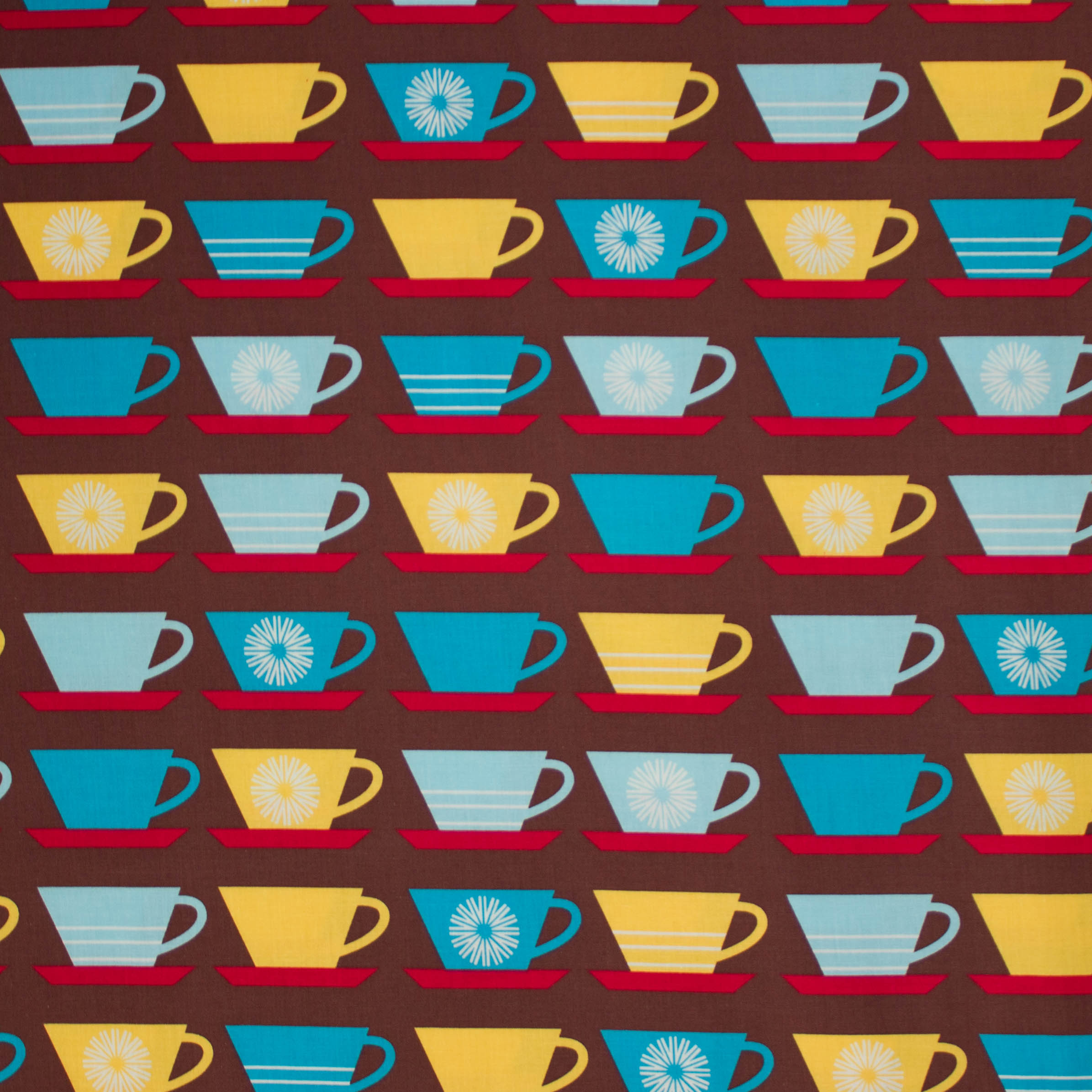 Katoen bruin met koffiekopjes