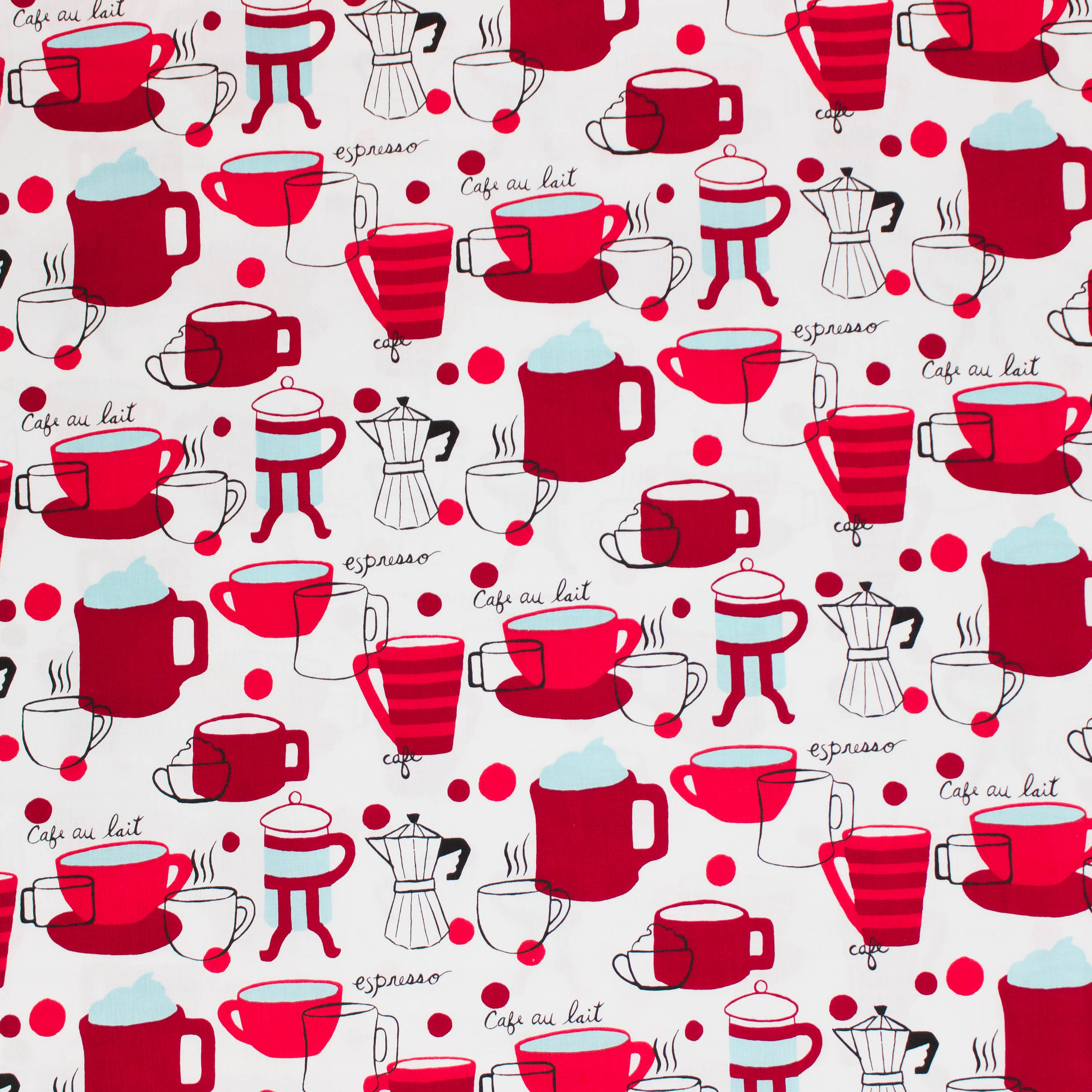 Katoen wit met rode koffie set print 'Metro Cafe'