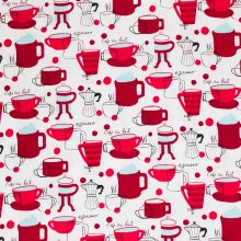 Katoen wit met rode koffie set print 'Metro Cafe'
