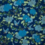 Katoen blauw met bloemen en vogels