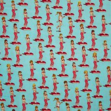Katoen lichtblauw met fitness/workout print