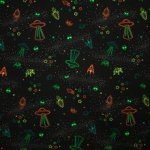 Katoen tricot zwart met neon ufo's