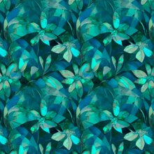 Katoen tricot groen blauw met bloemen