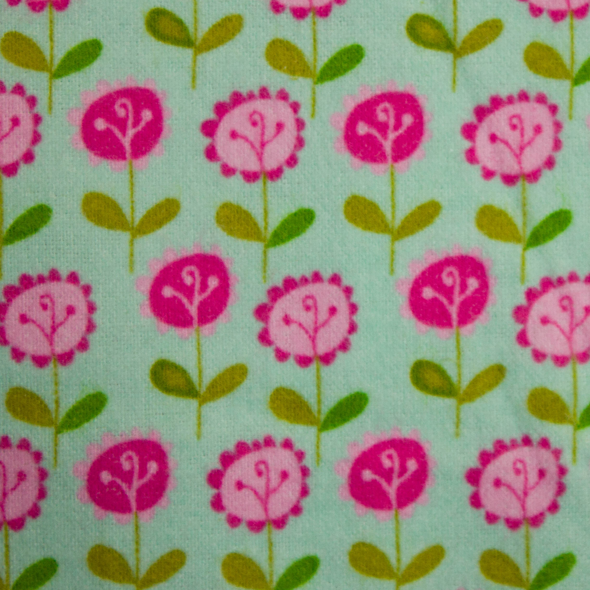 Flanel turquoise met roze bloemen