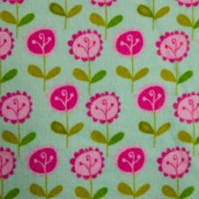 Flanel turquoise met roze bloemen