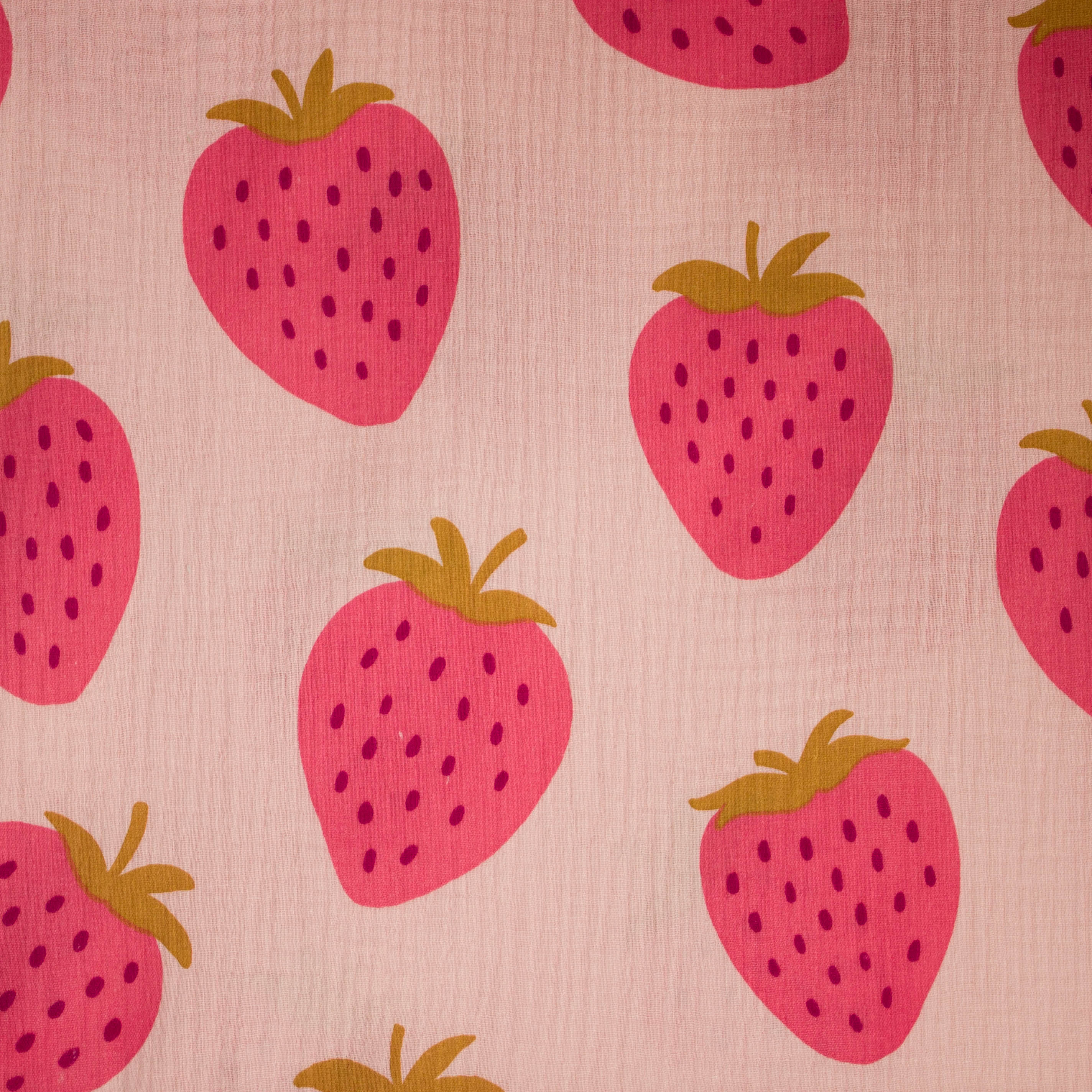 Tetra katoen roze met roze aardbeien - Poppy