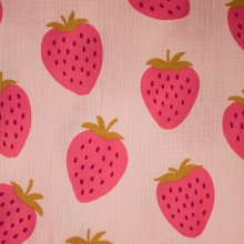 Tetra katoen roze met roze aardbeien - Poppy