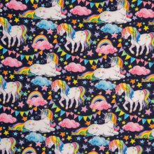 Katoen Tricot blauw met eenhoorns