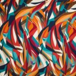 Viscose tricot rood multicolor met abstract patroon