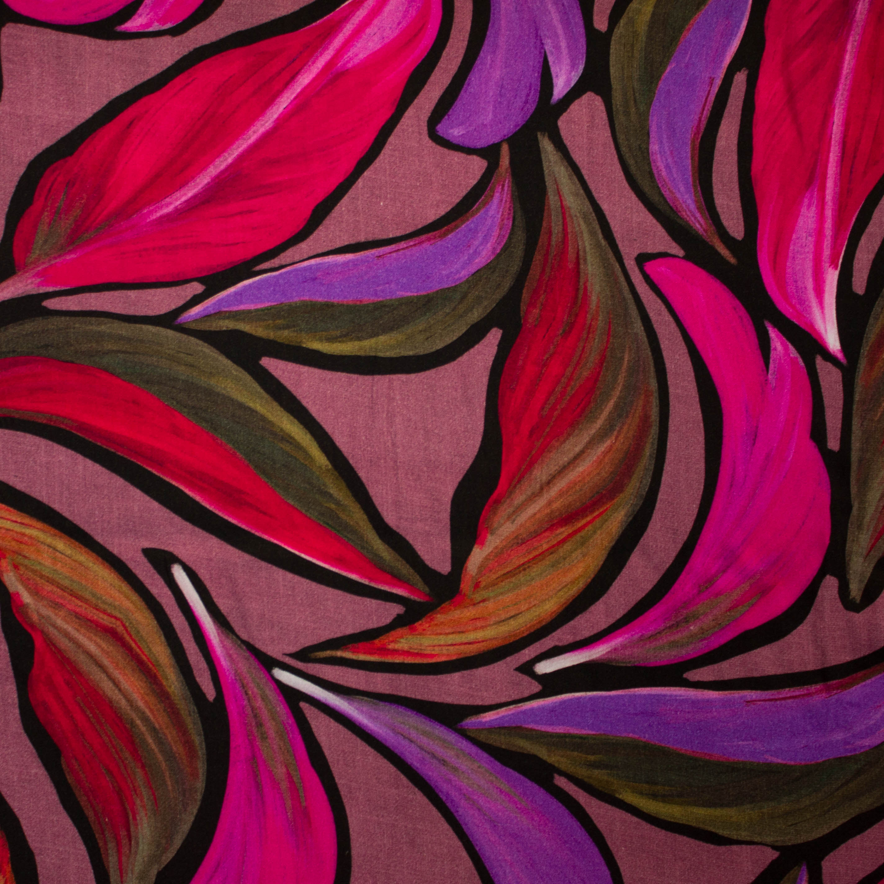 Viscose vuil roze met multicolor bladeren