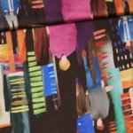 Polyester satijn zwart met abstract leven