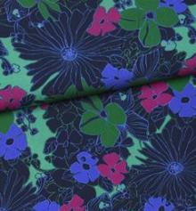 Viscose donkerblauw met bloemen