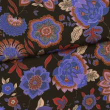 Viscose zwart met blauwe bloemen