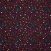 French terry donkerbruin met gekleurde hartjes