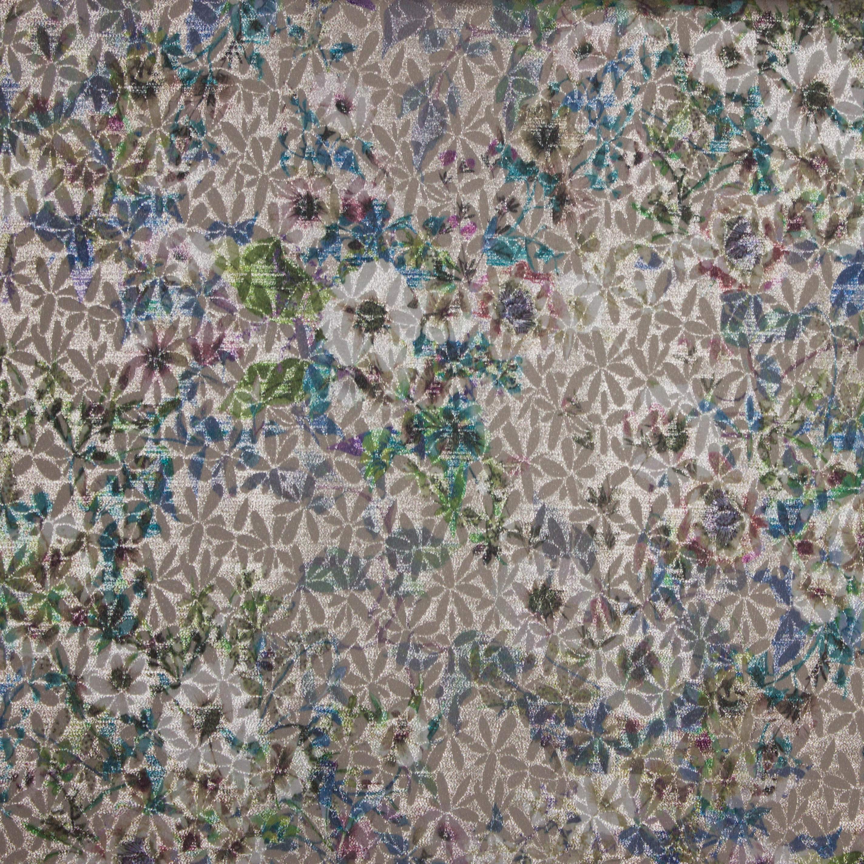 Jacquard stretch bloemen zilverdraad