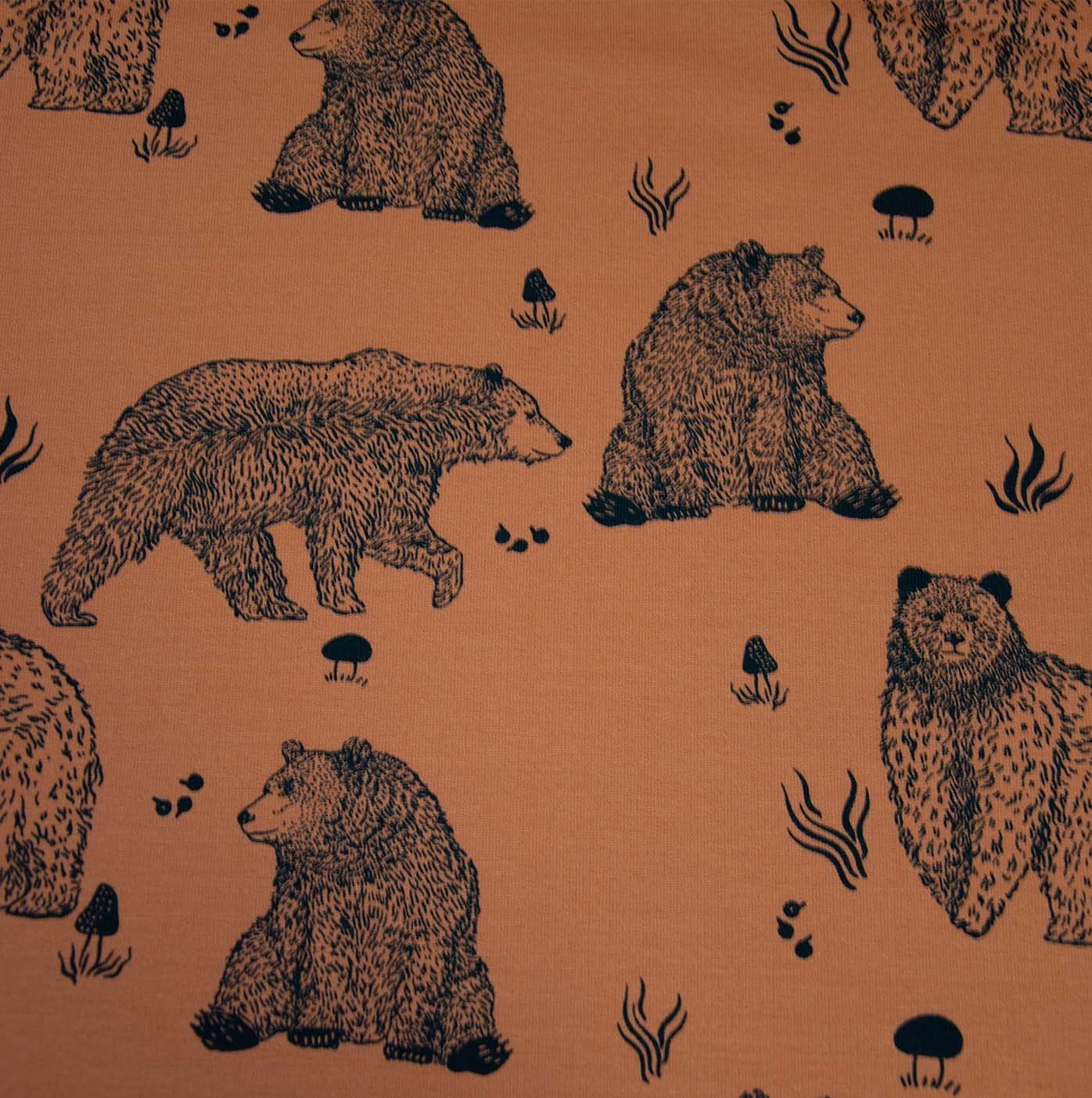Gebrushte sweaterstof bruin met beren - Katia