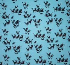 Tricot blauw met zwarte katten