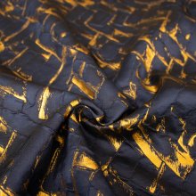 Zijde jacquard blauw met gouden strepen - Lorré