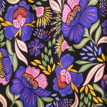 Viscose zwart purple flowers  - Atelier Jupe