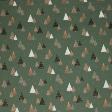 Katoen groen met kerstbomen print en folie
