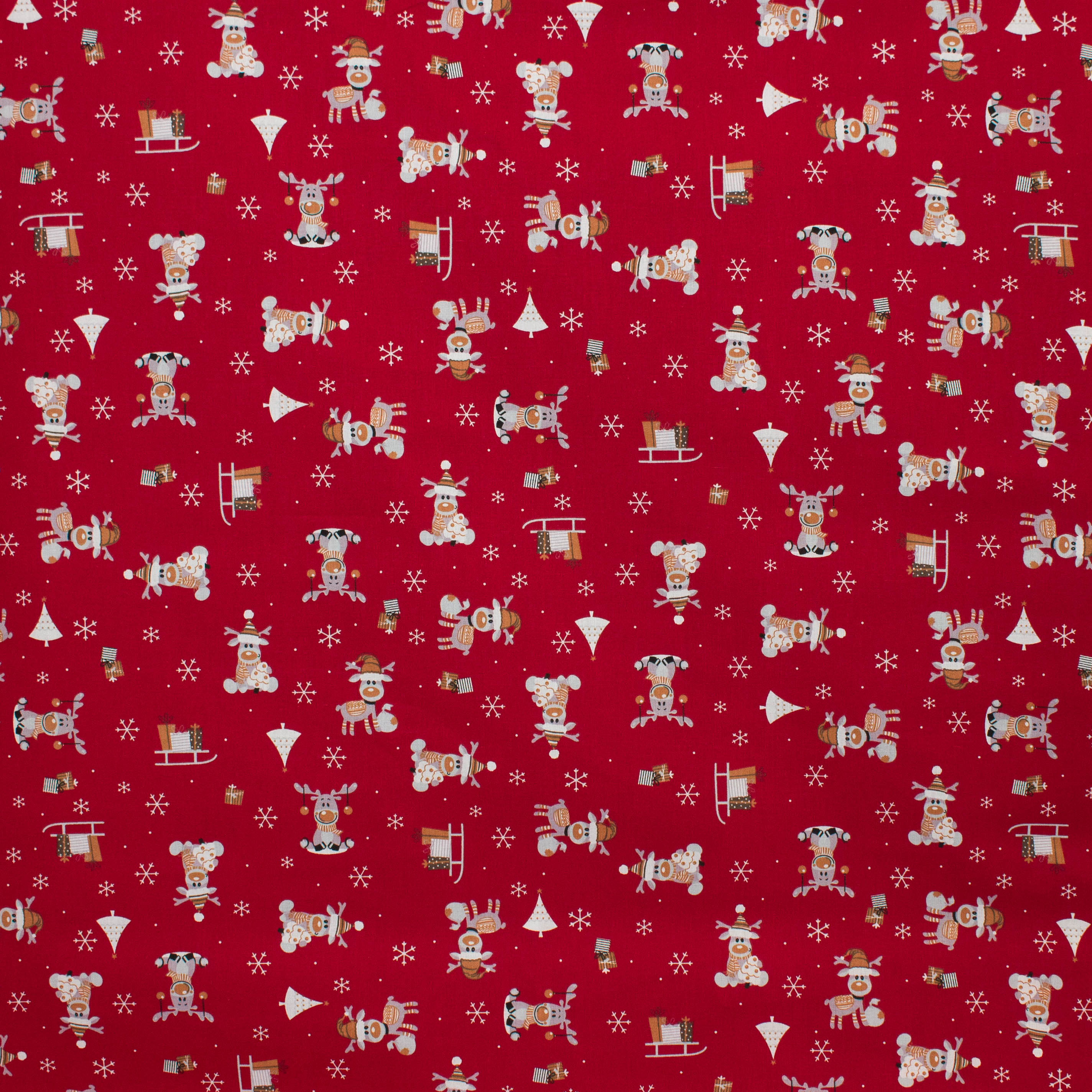 Katoen rood met rendieren