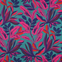 Katoen satijn groen met roze bloemen - Nerida Hansen