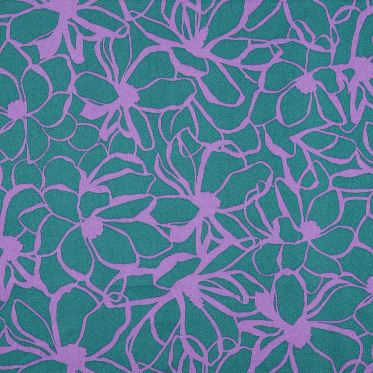 Katoen satijn groen met lila bloemen - Nerida Hansen