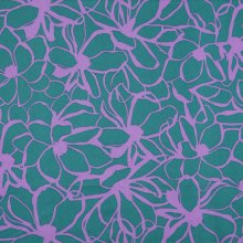 Katoen satijn groen met lila bloemen - Nerida Hansen