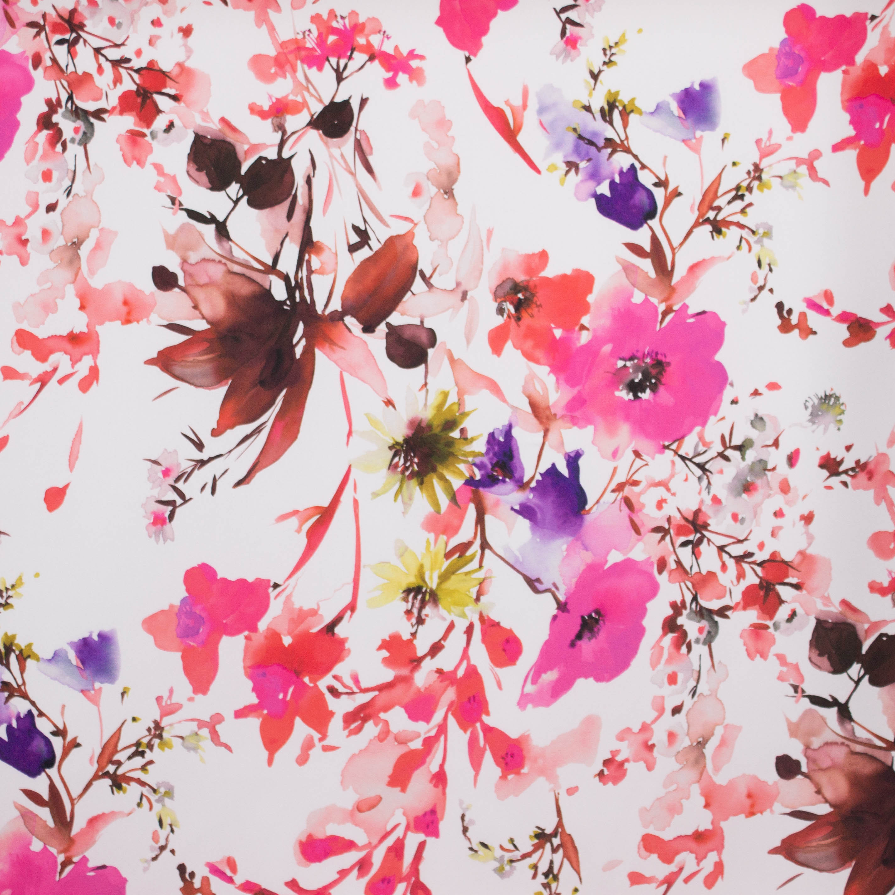 Polyester wit met roze bloemen - Lorré