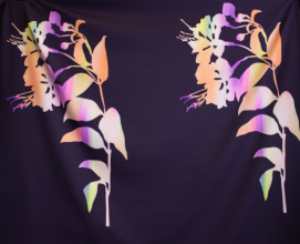 Paneel polyester donkerpaars met kleurrijke bloemen - Lorré