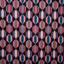 Polyester elastisch met roos en petrolkleurige geometrische figuren