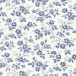 Katoen wit met blauwe rozen