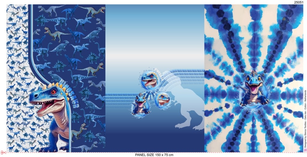 Paneel blauw dino's 150cm x 65cm
