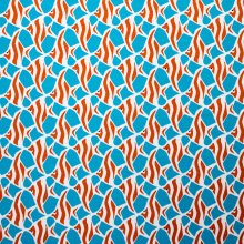 Viscose tricot blauw met oranje vissen - Katia