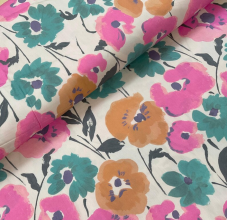 Katoen wit met pastelgekleurde bloemen  -  Knipmode