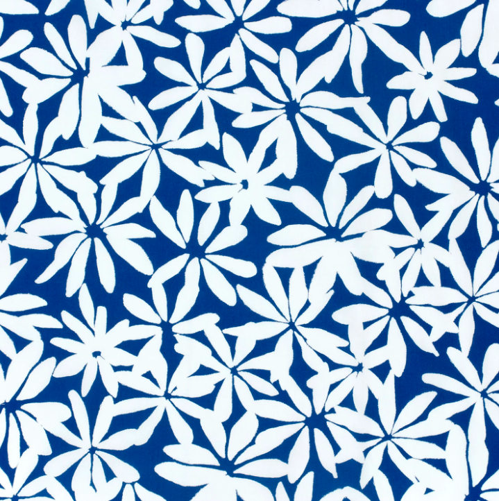 Katoen blauw met witte bloemen