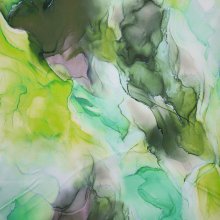 Katoen lichte stretch met groene waterverf blending  -  Alta Moda